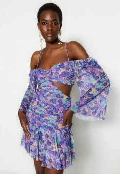 Femelle Vêtements Boutique 15 Trendyol Robe De Jour - Purple Multicolor